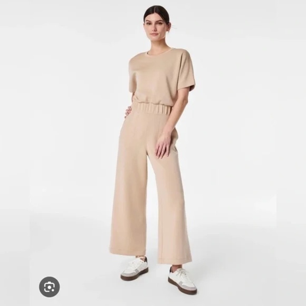 SPANX Airessentials Wide-Leg Jumpsuit Tahini Beige Medium Petite